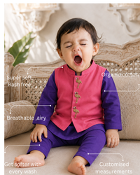 Purple Flamingo Motif Waistcoat Kurta Set