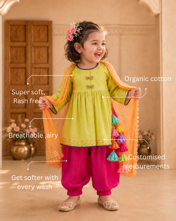 Lime Green Dragonfly Patiala Salwar Set