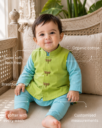Sky Blue Dragonfly Motif Waistcoat Kurta Set