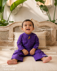 Purple Parrot-Motif Oversized Kurta Set