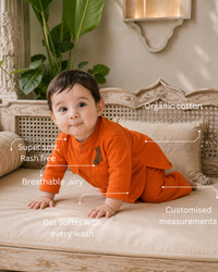 Orange Rabbit-Motif Oversized Kurta Set