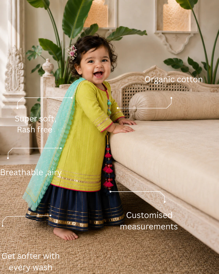 Lime Green Navy Lehenga Set