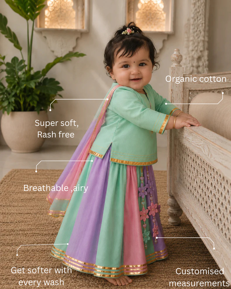 Mint Lilac Pink Lehenga Set