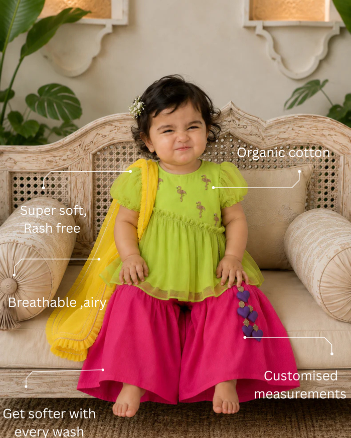 Lime Flamingo Peplum Palazzo Set
