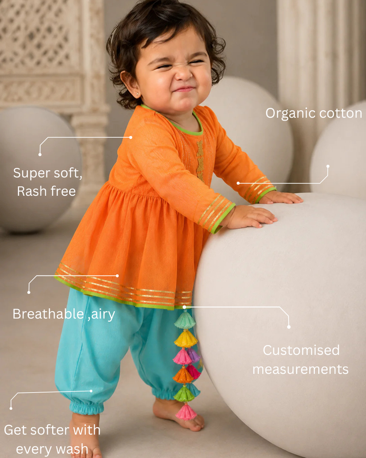 Orange Pintuck Patiala Salwar Set