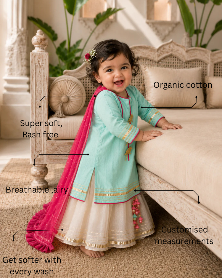 Turquoise Cream Lehenga Set