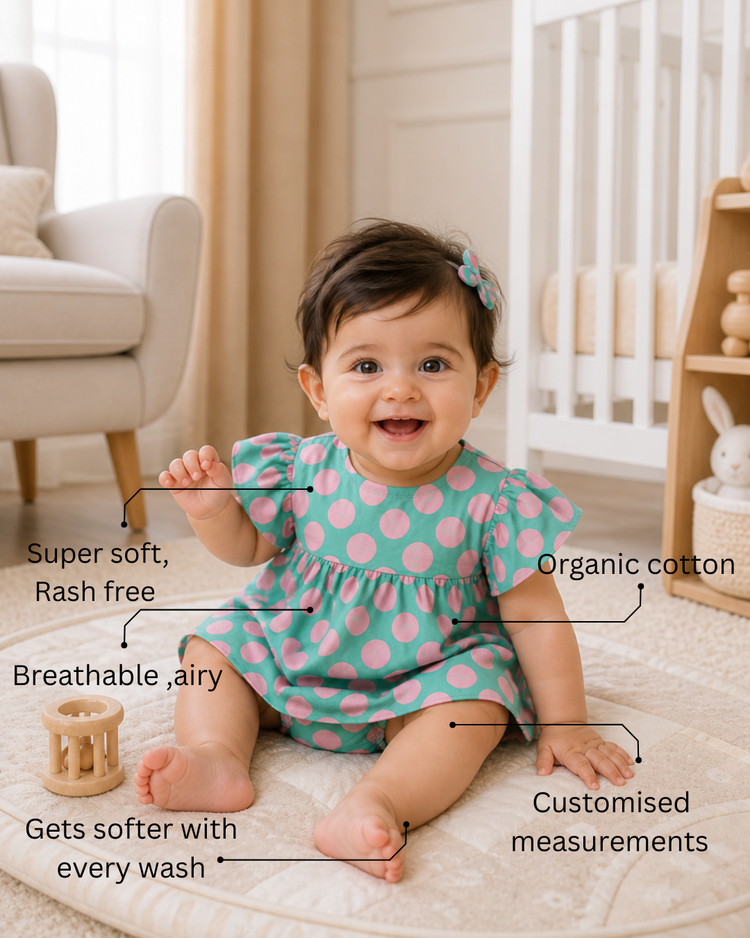 Mint Pink Dot Frill Dress Set