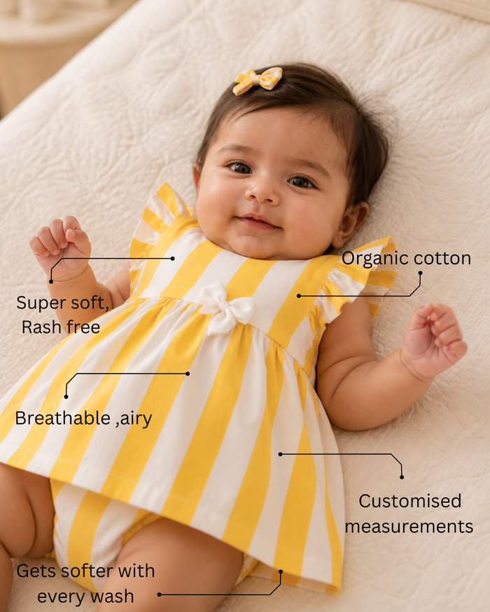 Yellow Stripe Frill Dress Set