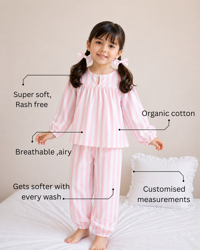Pink Stripes Night Suit