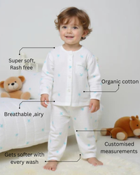 Blue Palm Leaves Night Suit