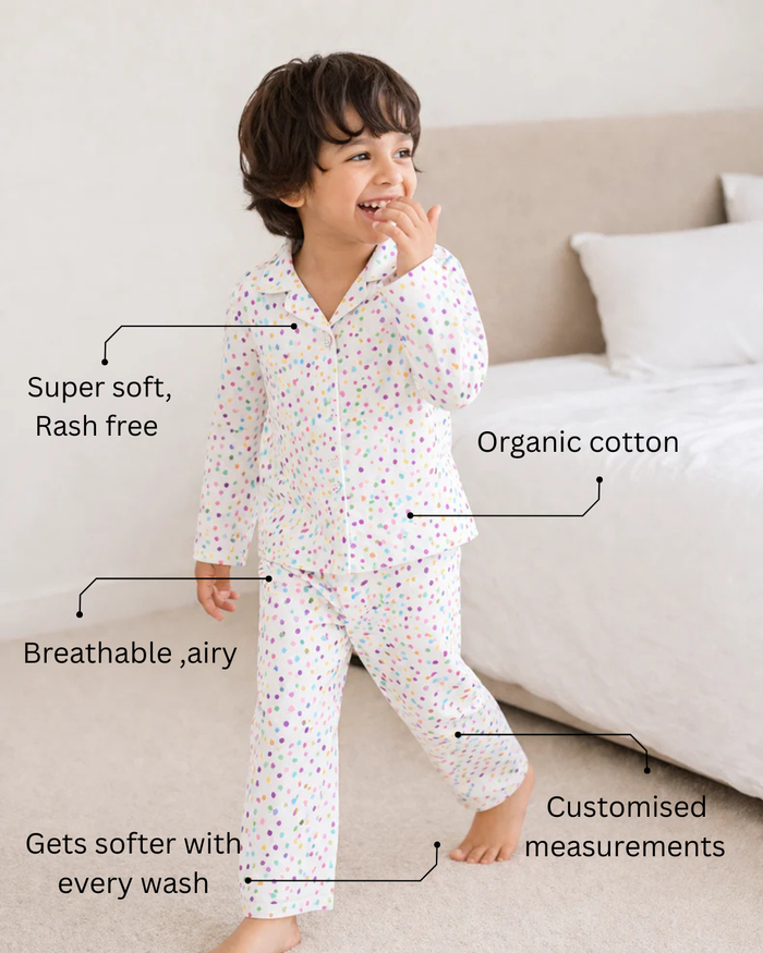 Multicolor polka spots Night Suit
