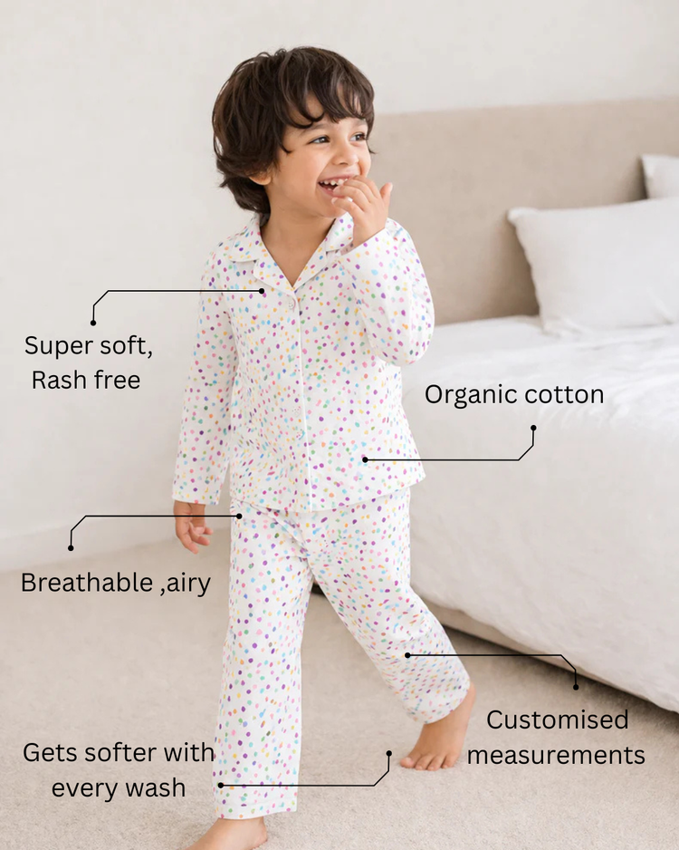 Multicolor polka spots Night Suit