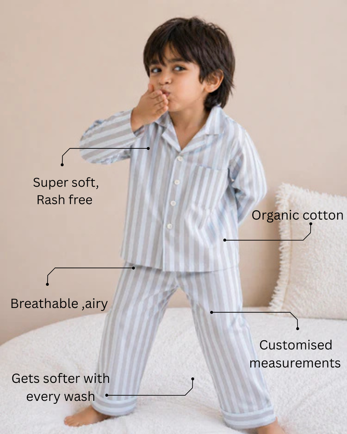 Blue and grey stripes Night Suit