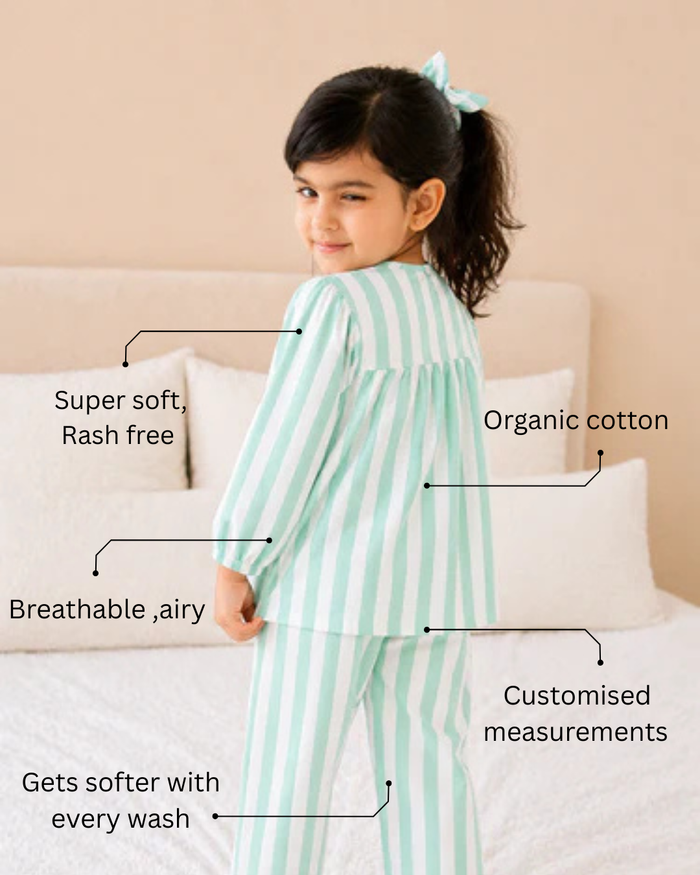 Mint Green Stripes Night Suit
