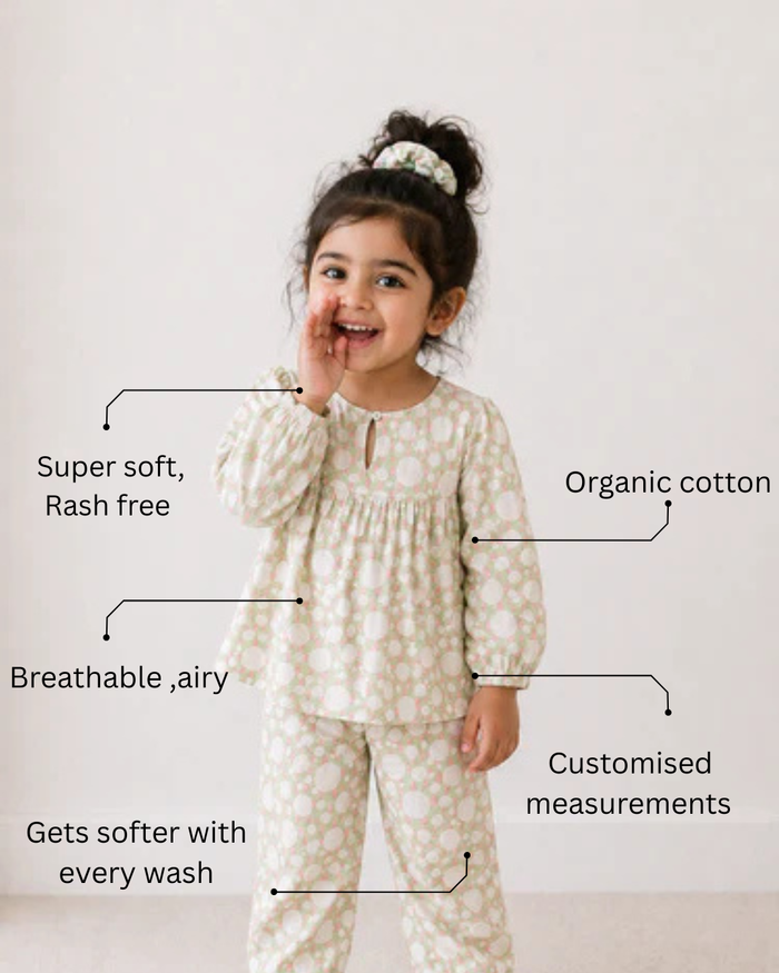Ivory and Rose Poppy Raindrops Night Suit