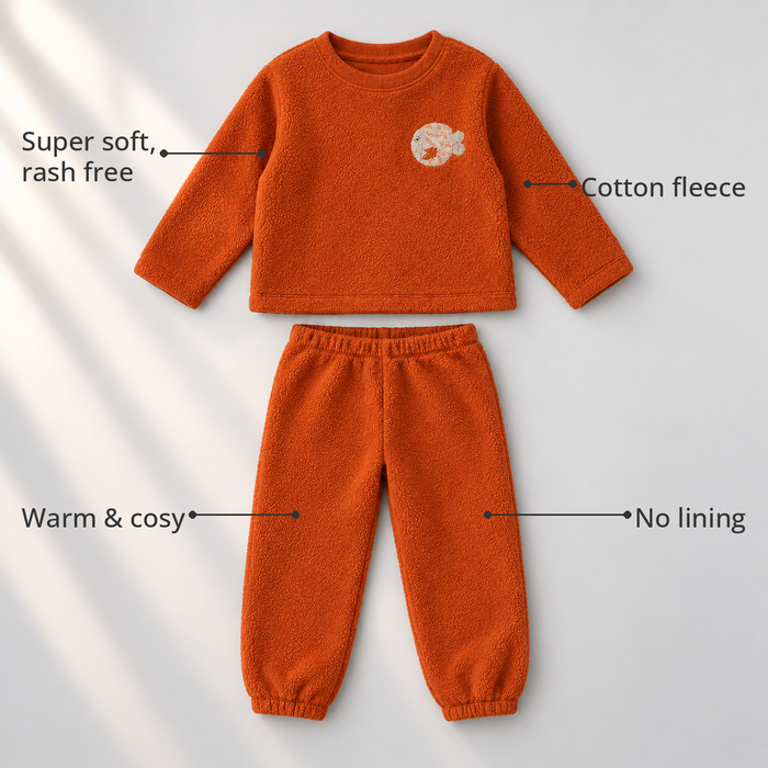 Rust Fish Fleece Set feature highlights by Anaario – super soft, warm cotton fleece, no lining