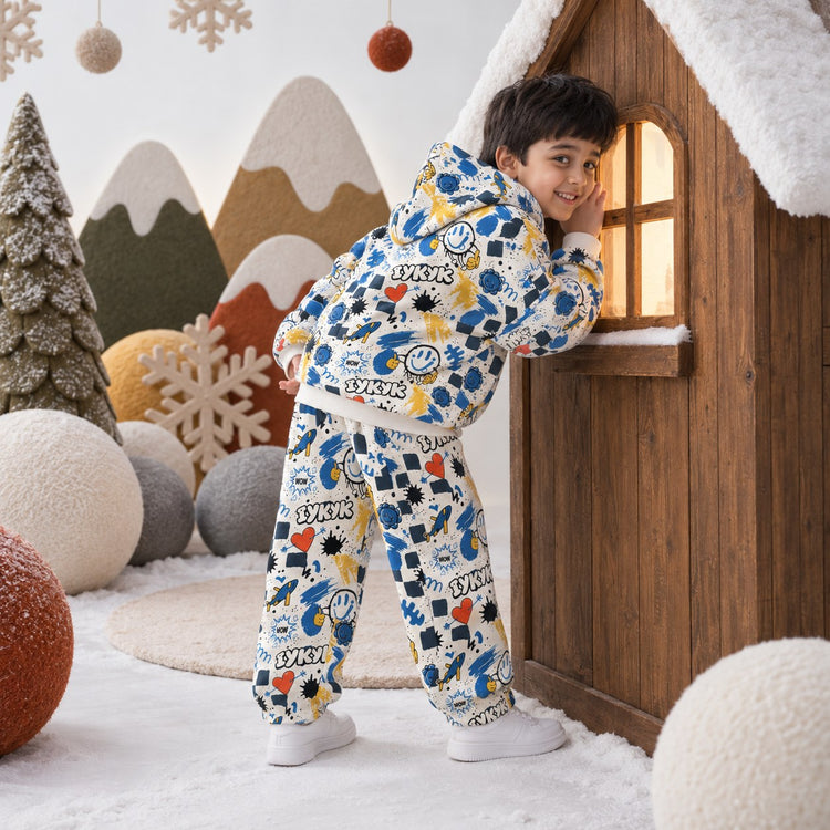 IYKYK Hooded Jogger Set on boy by Anaario – winter kidswear