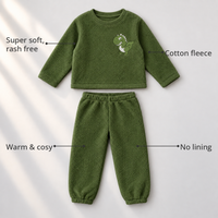 Olive Green Dino Fleece Set feature highlights by Anaario – super soft, warm cotton fleece, no lining