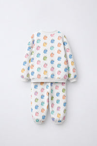 Multi Pastel Dinosaur Barrel Pant Set flat lay by Anaario