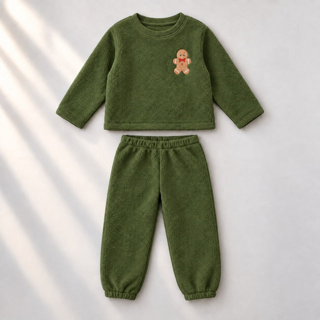 Olive Green Gingerbread Fleece Set top and bottom by Anaario