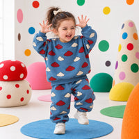 Teal Cloud Jogger Set on girl by Anaario – winter kidswear
