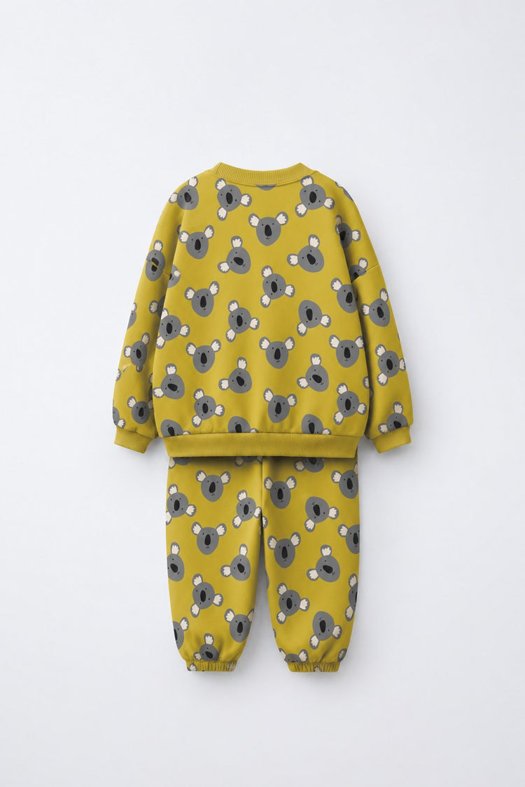 Mustard Koala Jogger Set flat lay by Anaario