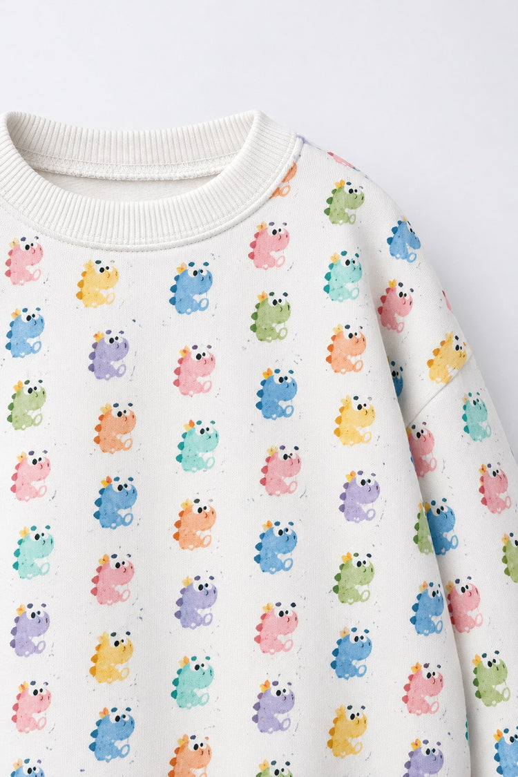 Multi Pastel Dinosaur Barrel Pant Set flat lay by Anaario