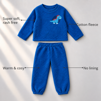 Cobalt Blue Dino Fleece Set feature highlights by Anaario – super soft, warm cotton fleece, no lining