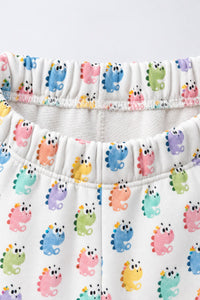 Multi Pastel Dinosaur Barrel Pant Set flat lay by Anaario