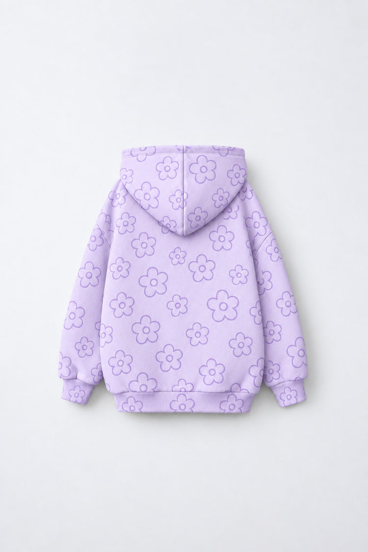 Lavender Flowers Hooded Barrel Pant Set flat lay by Anaario