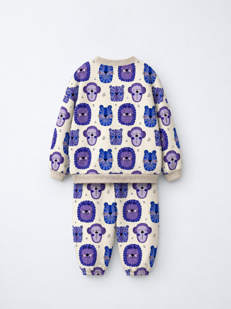 Blue Purple Lion Jogger Set flat lay by Anaario