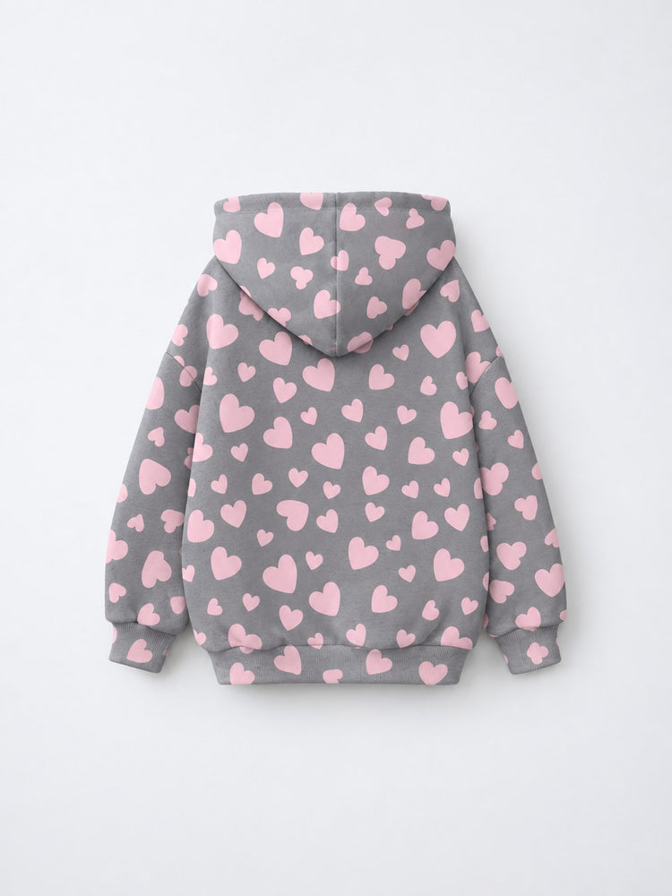 Pink & Grey Hearts Hooded Jogger Set flat lay by Anaario