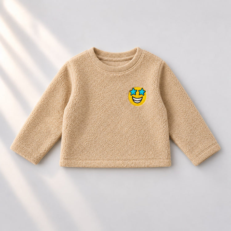 Beige Smiley Fleece Set top by Anaario