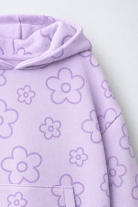 Lavender Flowers Hooded Barrel Pant Set flat lay by Anaario