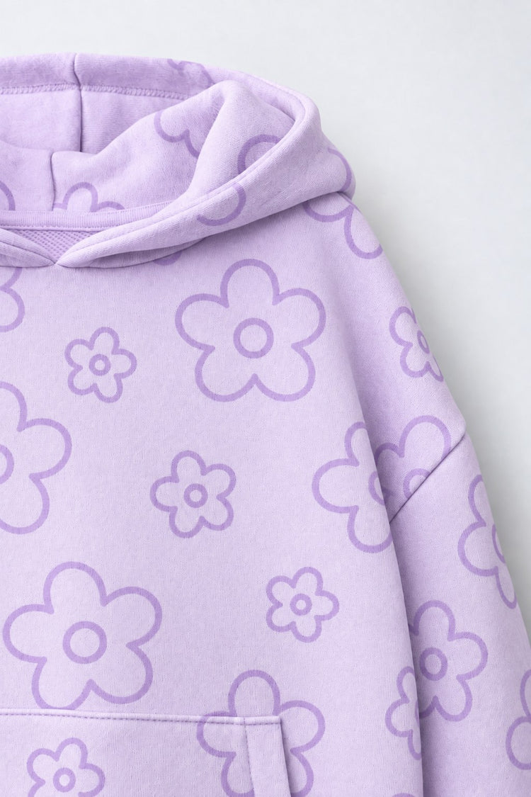 Lavender Flowers Hooded Barrel Pant Set flat lay by Anaario