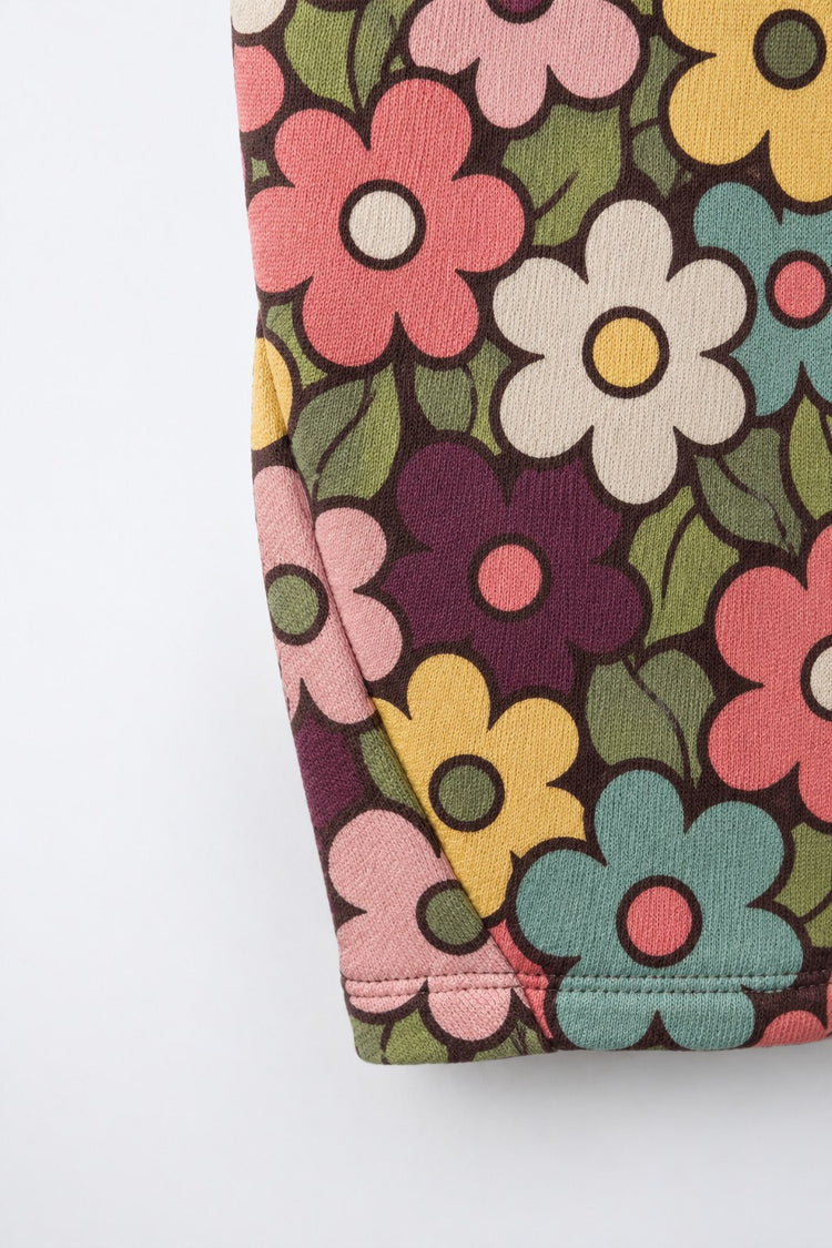 Brown Flowers Hooded Barrel Pant Set flat lay by Anaario