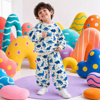 Blue Dinosaur Jogger Set on boy by Anaario – winter kidswear
