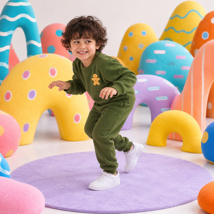 Olive Green Gingerbread Fleece Set on child by Anaario – winter fleecewear