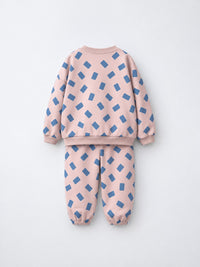 Pink-Blue Rectangle Jogger Set flat lay by Anaario