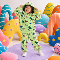 Green Dinosaur Hooded Jogger Set on girl by Anaario – winter kidswear