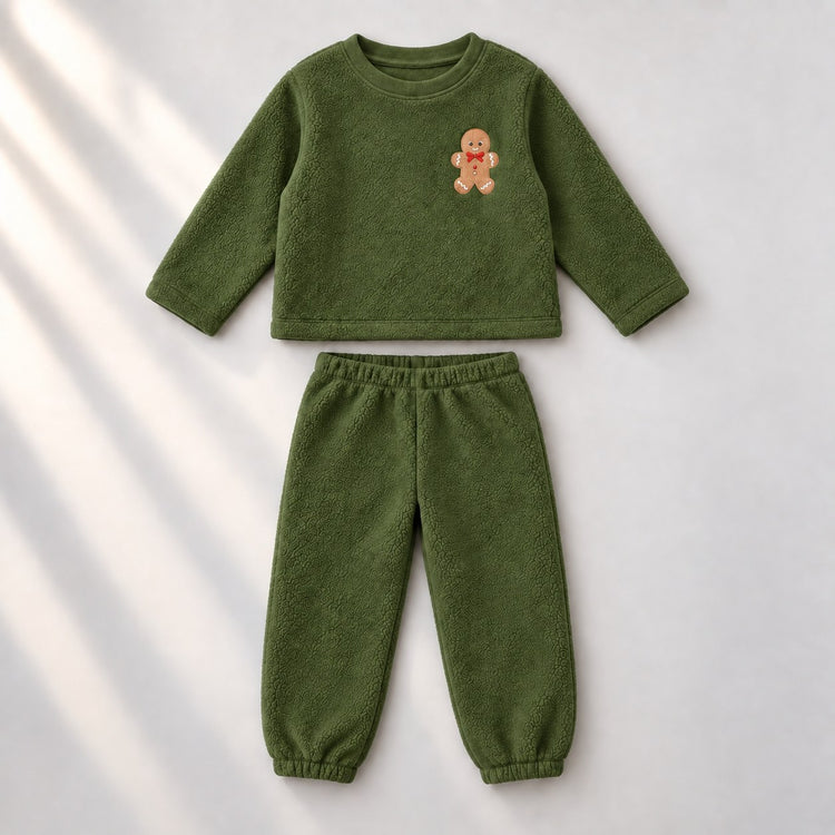 Olive Green Gingerbread Fleece Set top and bottom by Anaario