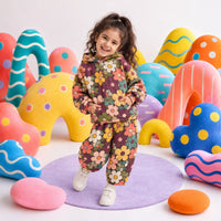 Brown Flowers Hooded Barrel Pant Set on girl by Anaario – winter kidswear