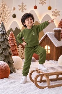 Olive Green Dino Fleece Set for kids by Anaario – winter fleecewear