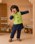Navy Dragonfly-Motif Boys' Waistcoat Set (Lime Waistcoat) features