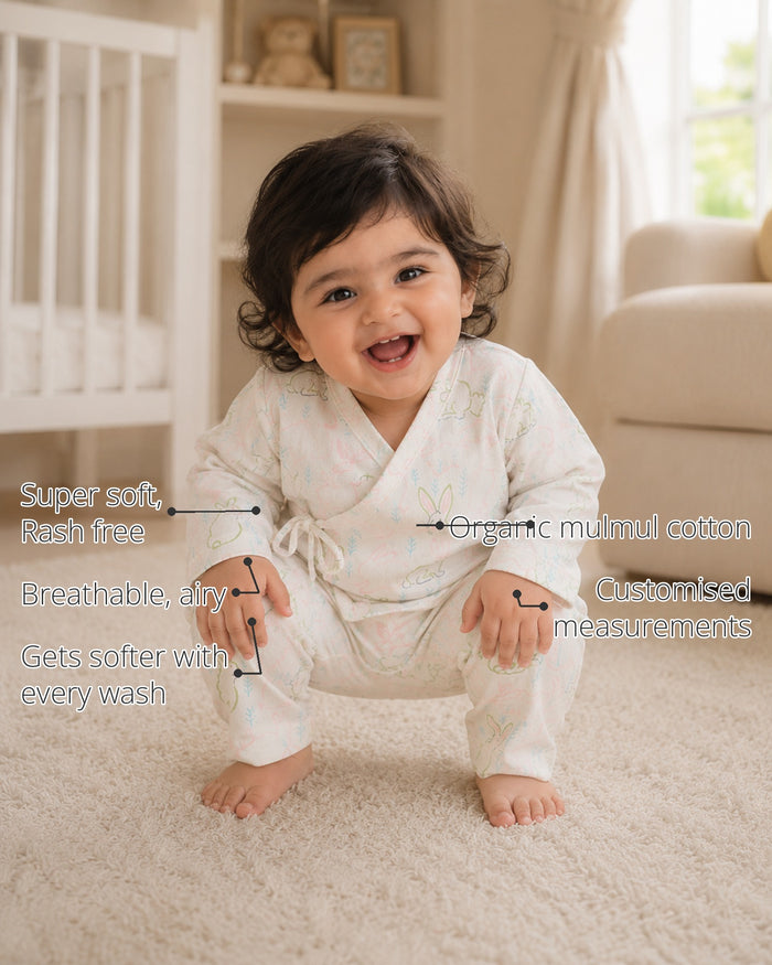 Bunny Print Wrap Baby Co-ord Set features