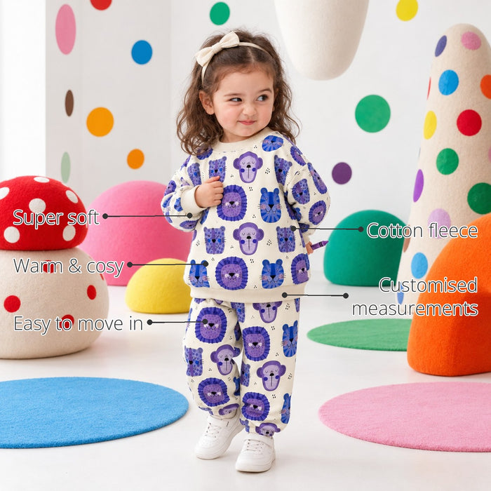 Blue Purple Lion Girls' Jogger Set features
