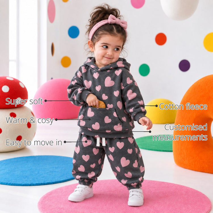 Pink & Grey Hearts Hooded Girls' Jogger Set features