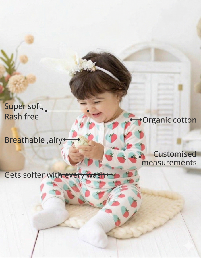 Anaario Blue and plum hearts Set features - organic cotton, super soft and rash free, breathable, gets softer with every wash, customised measurements