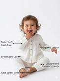 Anaario Blue specks Set features - organic cotton, super soft and rash free, breathable, gets softer with every wash, customised measurements