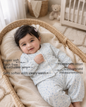 Anaario Butter Blue Garden Set features - organic cotton, super soft and rash free, breathable, gets softer with every wash, customised measurements